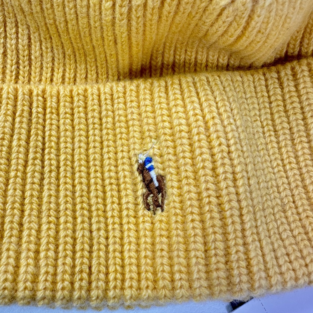 NWT MEN'S POLO RALPH LAUREN SIGNATURE PONY GOLD BUGLE WOOL-BLEND BEANIE HAT - Picture 4 of 5